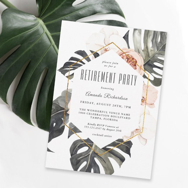 Boho Tropical Watercolor Floral Retirement Party Invitation (Available as printed or digital download if you wish to go paperless!)