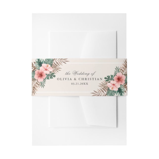 Boho Tropical Watercolor Greenery Wedding  Invitation Belly Band (Front Example)