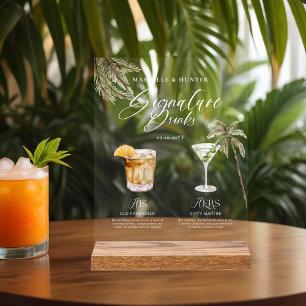 Boho Tropical Watercolor Signature Drinks Wedding Acrylic Sign
