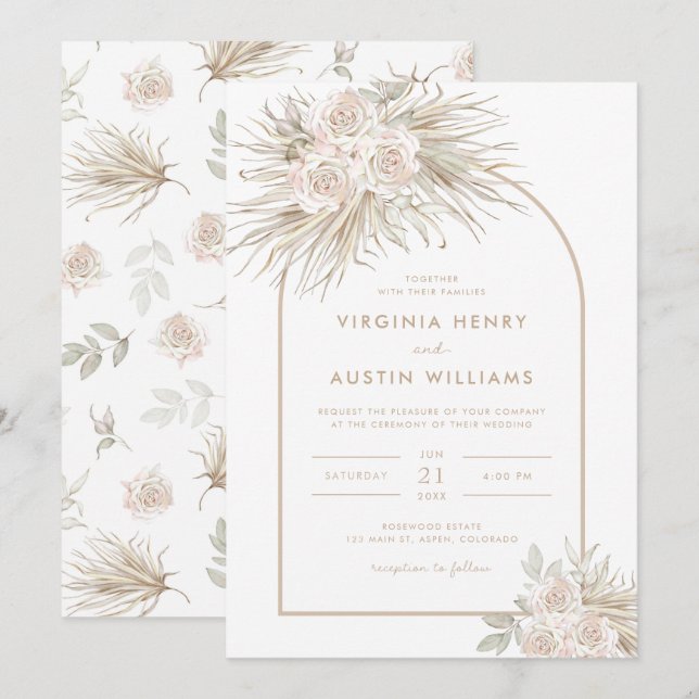 Boho Tropical Watercolor Wedding Invitation (Front/Back)