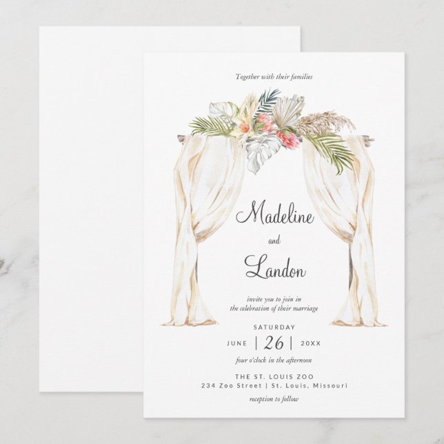 Boho Tropical Wedding Destination Invitation (Front/Back)