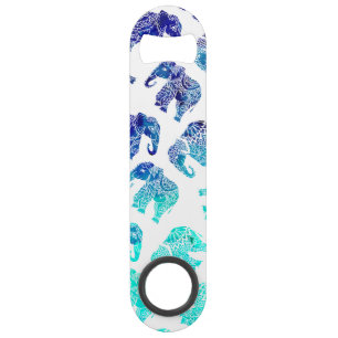 Boho turquoise blue ombre watercolor elephants
