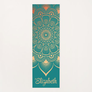 Boho Turquoise Mandala Custom Name Yoga Mat
