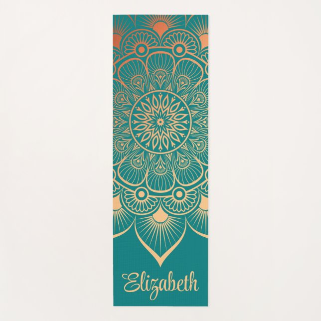 Boho Turquoise Mandala Custom Name Yoga Mat (Front)
