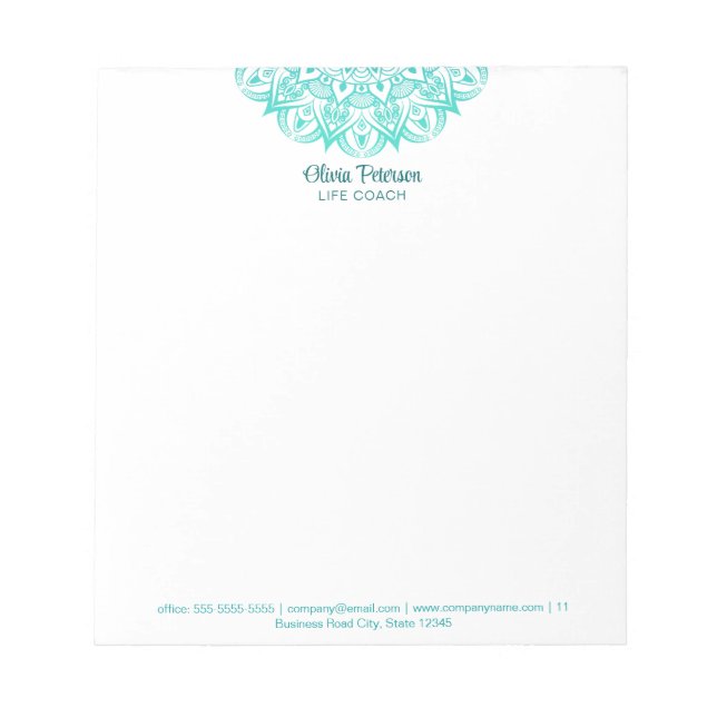 Boho Turquoise Mandala Life Coach Notepad (Front)