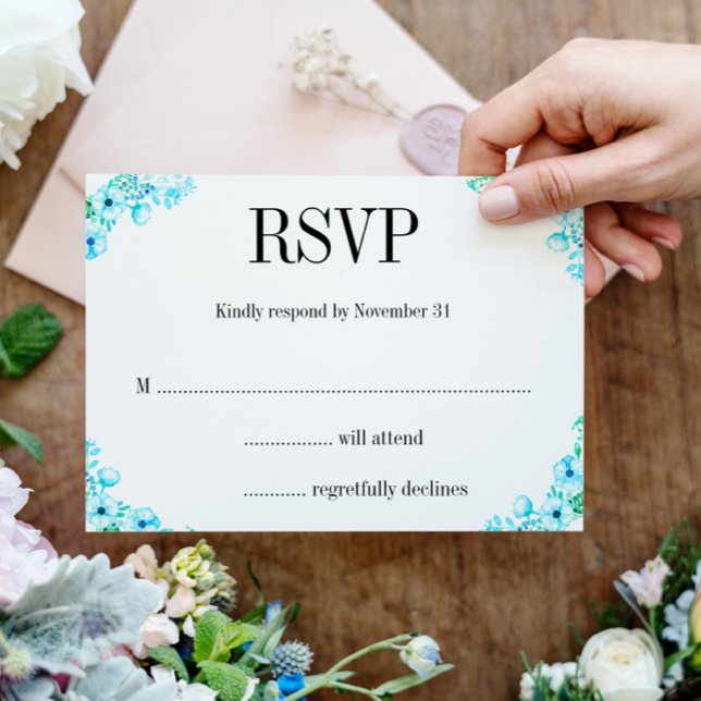 Boho Turquoise Poppies and Ferns Wedding RSVP Card (Creator Uploaded)