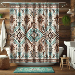 Boho Turquoise Western Shower Curtains, Home Decor Shower Curtain