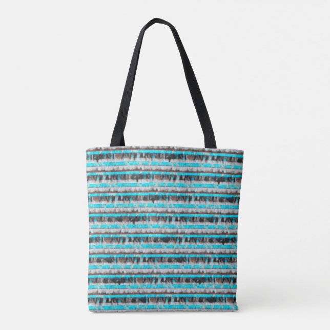 Boho Turquoise, White, Black & Brown Tote Bag (Back)