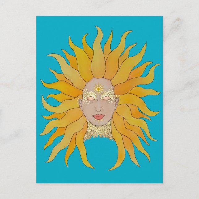 Boho turquoise yellow gold sun inspired card (Front)