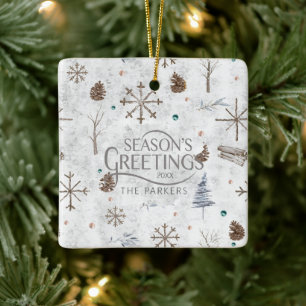 Boho Twigs & Pinecone Christmas ID986 Ceramic Ornament