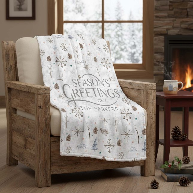 Boho Twigs & Pinecone Christmas ID986 Fleece Blanket (Creator Uploaded)