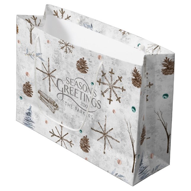 Boho Twigs & Pinecone Christmas ID986 Large Gift Bag (Front Angled)