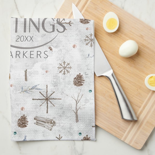 Boho Twigs & Pinecone Christmas ID986 Tea Towel (Quarter Fold)