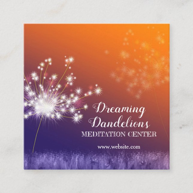 Boho Twilight Dandelions Meditation Centre Square Business Card (Front)
