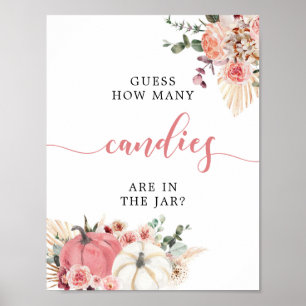 Boho Twin Pink White Pumpkin Baby Shower How Many Poster