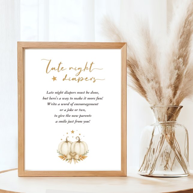 Boho Twin Pumpkins Baby Shower Late Night Diapers Poster (Creator Uploaded)