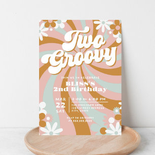 Boho Two Groovy Second 2nd Birthday Invitation