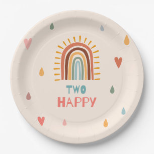 Boho two second Birthday Rainbow  Paper Plate