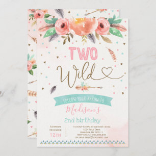 Boho Two Wild Birthday Invitation Watercolor Boho