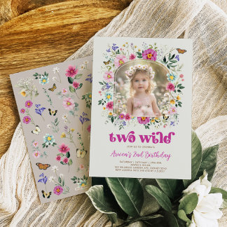 Boho TWO WILD Wildflower 2nd Birthday Photo Invitation