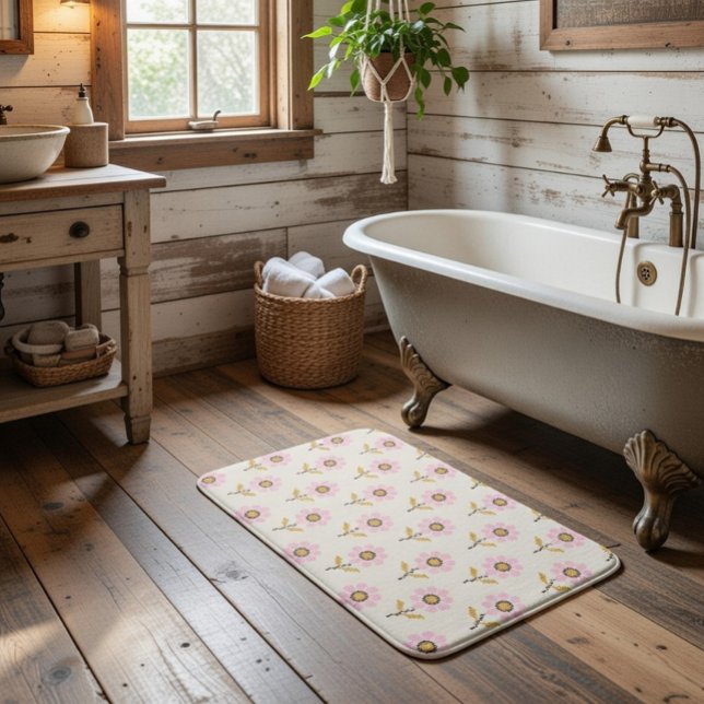 Boho Ukrainian Folk Cross Stitch Floral Bath Mat (Creator Uploaded)
