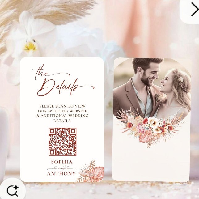 Boho Umber Floral QR Code Wedding Details Card  (Creator Uploaded)