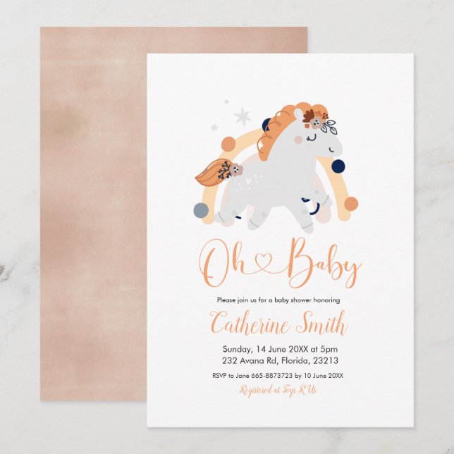 Boho Unicorn Baby Shower Invitation (Front/Back)