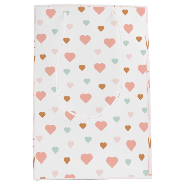 Boho Valentine's Day pastel love hearts Medium Gift Bag (Front)