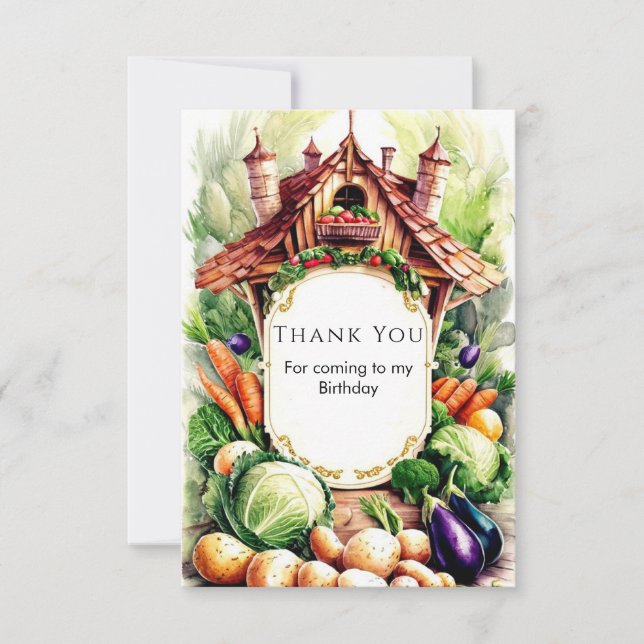 Boho Vegetables Farmers Market Birthday Thank You Card (Front)