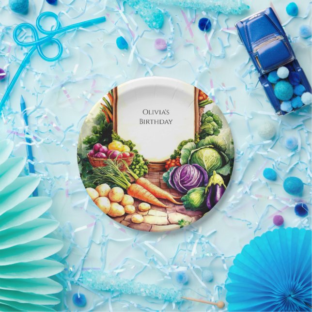 Boho Veggies Farmers Market Birthday Paper Plate (Party)