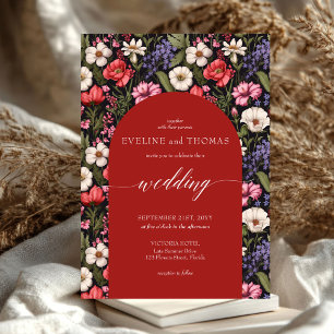 Boho vibrant colorful wild flowers floral invitation