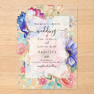 Boho Vibrant  Flowers Flat Invitation Frame