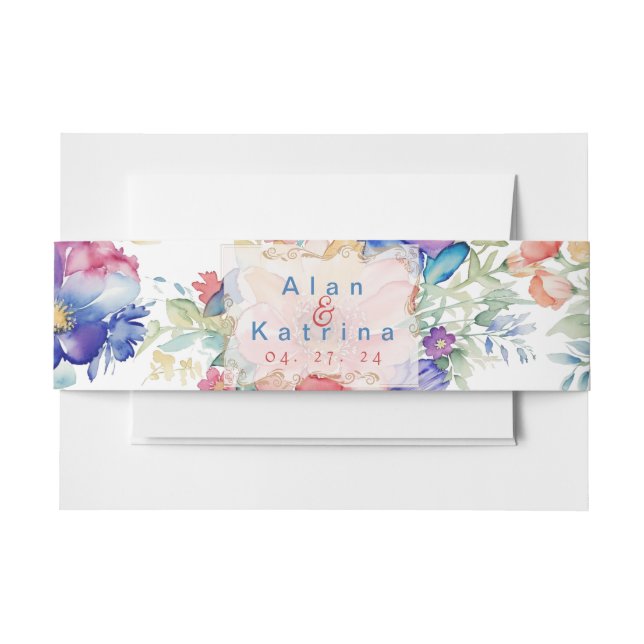 Boho Vibrant Flowers Invitation Belly Band (Front Example)