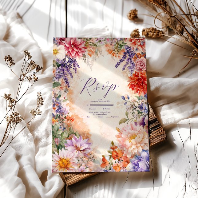 Boho Victorian Royal Floral Wedding  RSVP Card (Creator Uploaded)