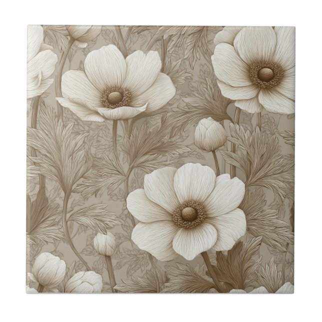 Boho Vintage Anemones  Tiles  For Bath Accent (Front)
