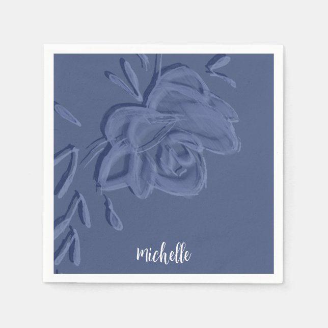 Boho Vintage Artistic Blue Flowers Napkin (Front)