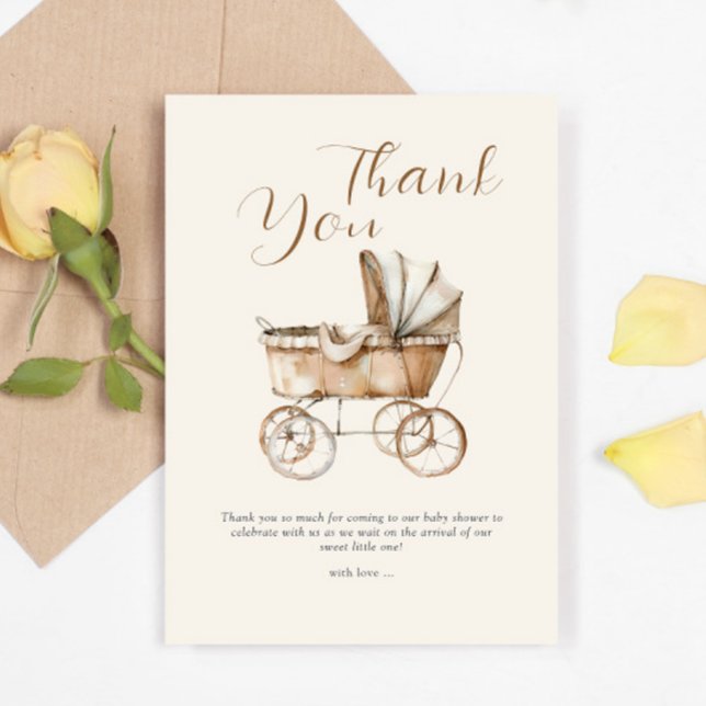 Boho Vintage Baby Carriage Baby Shower  Thank You Card (Creator Uploaded)
