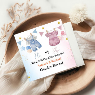 Boho Vintage Baby Clotheline Gender Reveal  Party Napkin