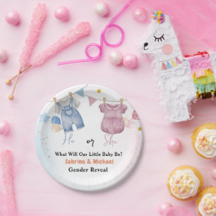 Boho Vintage Baby Clotheline Gender Reveal  Party Paper Plate