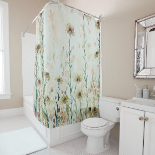 Boho Vintage Beige Wildflowers Shower Curtain