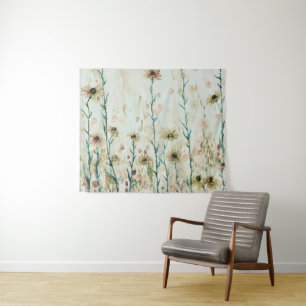 Boho Vintage Beige Wildflowers Tapestry