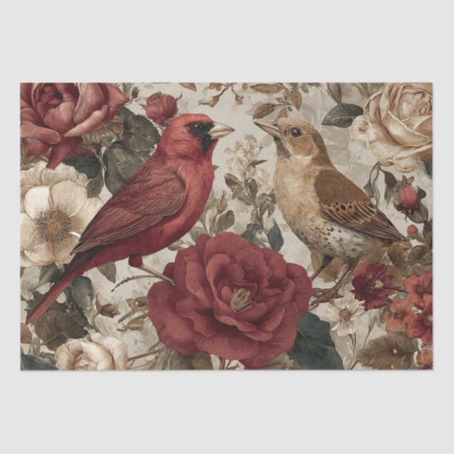 Boho Vintage Birds & Florals Tissue Paper (Front)