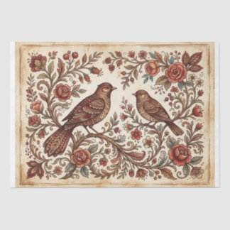 Boho Vintage Birds & Florals Tissue Paper