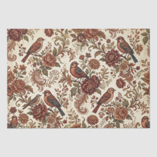 Boho Vintage Birds & Florals Tissue Paper