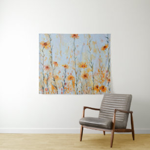 Boho Vintage Blue Wildflowers Tapestry