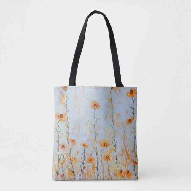 Boho Vintage Blue Wildflowers Tote Bag (Front)