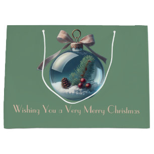 Boho Vintage Bow & Ornament Christmas Gift Bag