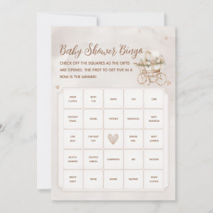 Boho Vintage Carriage Baby Shower Bingo Game Card