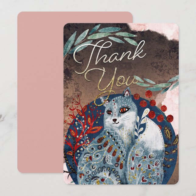 Boho Vintage Cat Thank You Invitation (Front/Back)