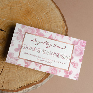  Boho vintage country chic white pink roses floral Loyalty Card